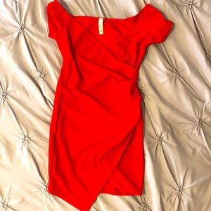 Red mini dress with asymmetric bottom XS